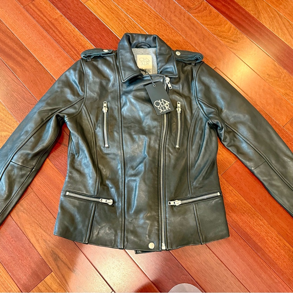 Chaser Sz M Black Lamb Leather Motorcycle Biker Jacket Asymmetrical Zip HR1-5